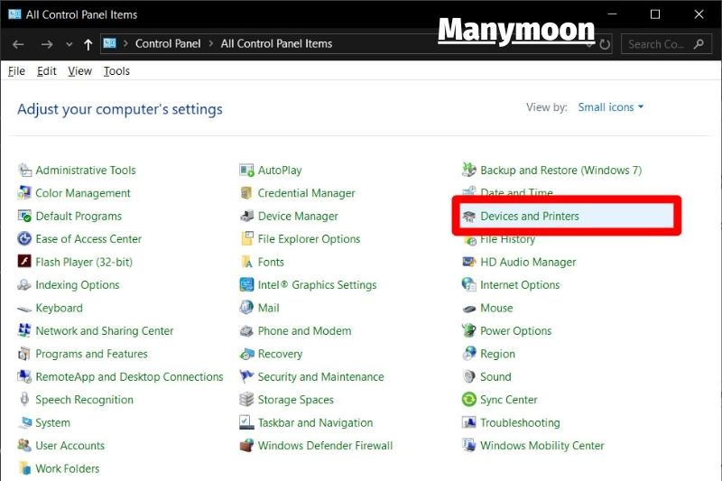Click on Devices and Printers.